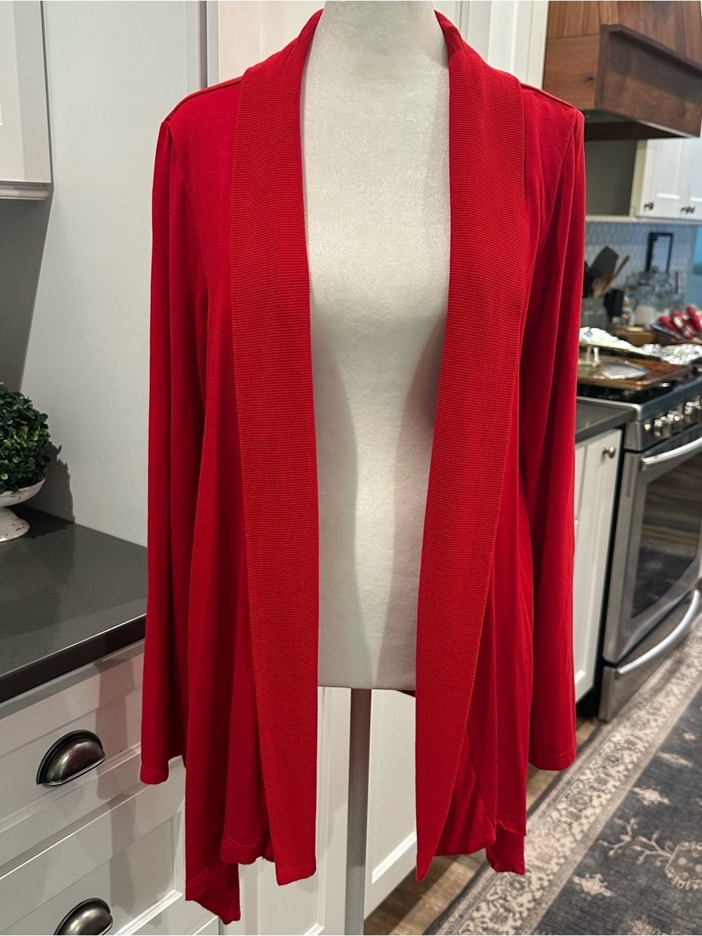 Liz Claiborne Weekend Red Lightweight Open Cardigan Sweater Wrap L Colorful USA